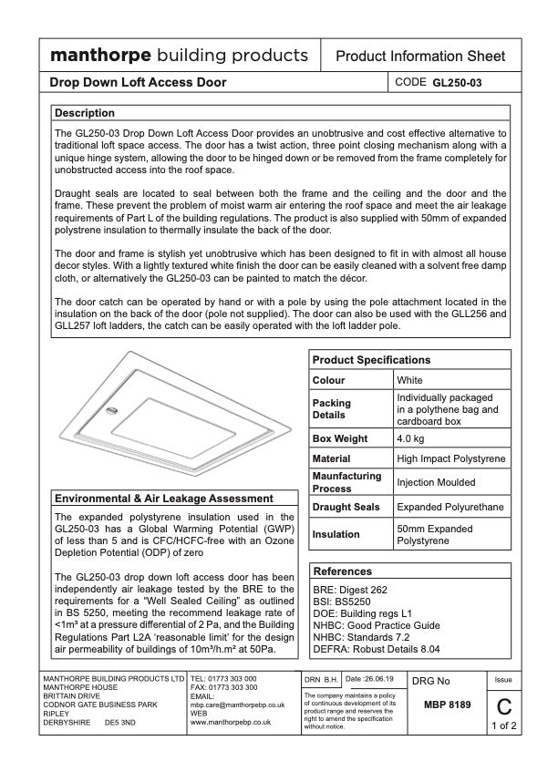 Manthorpe GL250-03 Insulated loft door